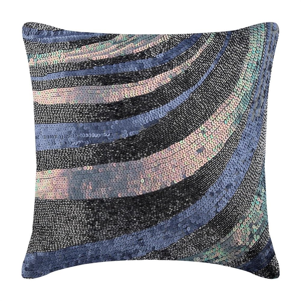 The HomeCentric Pillow Cover Pack of 2 18x18 inch (45x45 cm) Grey Decorative Cushion Cover Metallic Sequins Beaded Sparkly Glitter Pillow Cover Square Silk Pillow Cover Couch Abstract - Wild Night