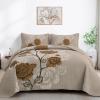 Anibedding Floral Quilt Set Queen Size,Elegant Brown Floral Printed Bedspread Coverlet 3 Pieces Soft Microfiber Bedding Set with 2 Pillowcases for All Season(96"90") view 1