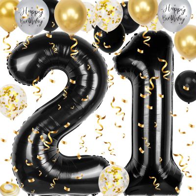 21st Birthday Decorations for Him, 40 inch 21 Balloon Numbers, 18 pcs 12 inch Birthday Decoration Balloons for 21st Men Women Birthday Anniversary Party Decoration