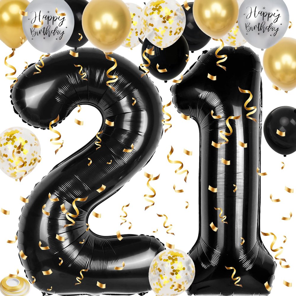 21st Birthday Decorations for Him, 40 inch 21 Balloon Numbers, 18 pcs 12 inch Birthday Decoration Balloons for 21st Men Women Birthday Anniversary Party Decoration
