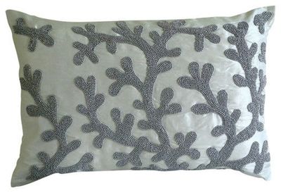 The HomeCentric White Lumbar Pillow Cover Coral Design Sea Creatures Beach and Ocean Theme Lumbar Pillow Cover Pack of 2, 12"x24" (30x60 cm) Rectangle Silk Pillow Cover Mediterranean - Silver Corals