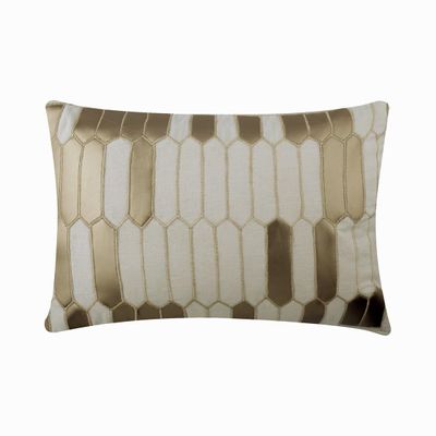 The HomeCentric Ivory Pack of 2, 12"x20" (30x50 cm) Rectangle Pillow Covers, Linen Applique Lumbar Pillow Covers, Geometric Pattern Modern Style - Gold Heist