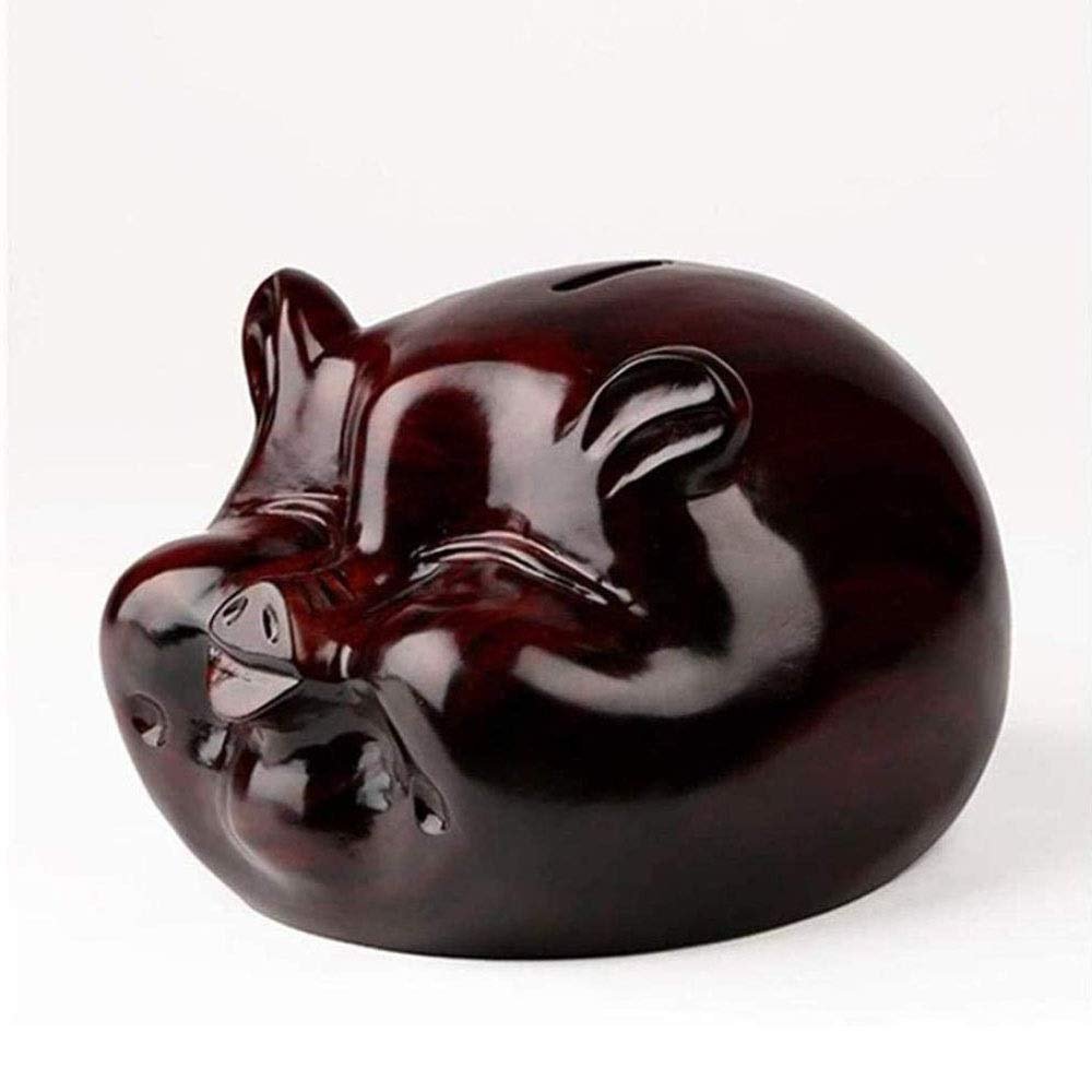 KouRy Wooden Wall Pig Head Piggy Bank Statue Hand Carved Stand Alone Sculpture Handmade Figurine Decorative Home Decor Handcrafted Art Wall Hanging Decoration