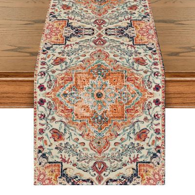 Artoid Mode Boho Bohemia Style Orange Table Runner, Country Rustic Farmhouse Magical Fall Kitchen Dining Table Decoration for Home Party Decor 13x120 Inch