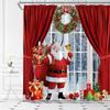 ABONAN Christmas Shower Curtain Santa Claus Winter Forest Snow Scenery Xmas Tree Christmas Wreath Red Christmas Curtain Holiday Fabric Bathroom Curtains Decor Set with Hook(47" WX70 H) view 1