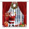 ABONAN Christmas Shower Curtain Santa Claus Winter Forest Snow Scenery Xmas Tree Christmas Wreath Red Christmas Curtain Holiday Fabric Bathroom Curtains Decor Set with Hook(47" WX70 H) view 2