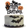 1 Pack Halloween Happy Birthday Cake Topper Glitter Witch Leg Haunted House Pumpkin Cake Pick for Halloween Themed Cupcake Decoration Birthday Party Supplies view 1