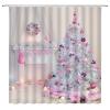 ABONAN Christmas Shower Curtain Pink Christmas Trees Christmas Pink Balls Gifts Xmas Fireplace Fabric Bathroom Curtains Decor Set with Hook(47" WX70 H) view 3