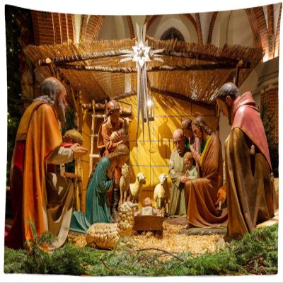 CORFOTO 117x98 Inch Fabric Birth of Jesus Tapestry Manger Nativity Scene Wall Hanging Church Religion Christian Tapestry for Wall Decor Bedroom Aesthetic Living Room College Dorm Decor Wallpaper