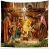 CORFOTO 117x98 Inch Fabric Birth of Jesus Tapestry Manger Nativity Scene Wall Hanging Church Religion Christian Tapestry for Wall Decor Bedroom Aesthetic Living Room College Dorm Decor Wallpaper view 1
