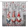 ABONAN Christmas Gnomes Shower Curtain Cute Gnomes Xmas Pine Tree Berry Snowflake Winter Holiday Rustic Santa Claus Farmhouse Brown Wooden Fabric Bathroom Curtains Decor Set with Hook(47" WX70 H) view 2