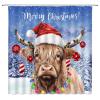 ABONAN Merry Christmas Shower Curtain Christmas Highland Cow Xmas Bull Rustic Farmhouse Winter Forest New Year Holiday Fabric Bathroom Curtains Decor Set with Hook(59" Wx70 H) view 2