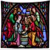 CORFOTO 180x98 Inch Fabric Nativity Scene Tapestry Stained Glass Window in the Cathedral of Brussels Wall Hanging Birthday of Jesus Tapestry for Wall Decor Bedroom Aesthetic Living Room Wall Decor view 1
