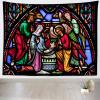 CORFOTO 180x98 Inch Fabric Nativity Scene Tapestry Stained Glass Window in the Cathedral of Brussels Wall Hanging Birthday of Jesus Tapestry for Wall Decor Bedroom Aesthetic Living Room Wall Decor view 2