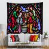 CORFOTO 180x98 Inch Fabric Nativity Scene Tapestry Stained Glass Window in the Cathedral of Brussels Wall Hanging Birthday of Jesus Tapestry for Wall Decor Bedroom Aesthetic Living Room Wall Decor view 3
