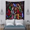 CORFOTO 180x98 Inch Fabric Nativity Scene Tapestry Stained Glass Window in the Cathedral of Brussels Wall Hanging Birthday of Jesus Tapestry for Wall Decor Bedroom Aesthetic Living Room Wall Decor view 4