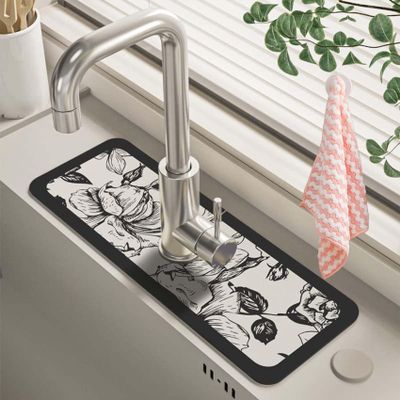 Fantasy Style Faucet Draining Mat, Floral Sink Faucet Mat, Kitchen Sink Absorbent Mat, Diatom Mud Kitchen Faucet Mat Sink Splash Guard, for Bathroom & Kitchen (#05)