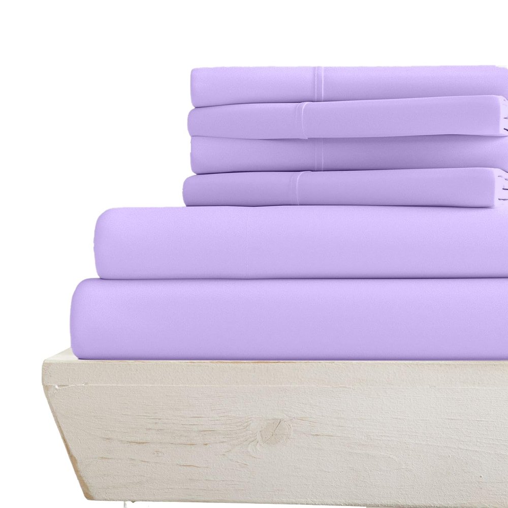 6-PC Giza Sheet Set - 1000-Thread-Count 100% Giza Egyptian Cotton - 1 Fitted, 1 Flat, 4 Pillowcases Soft Long Staple Cotton 1000TC, Fit Upto 15" Deep Pockets - Short Queen, Lilac
