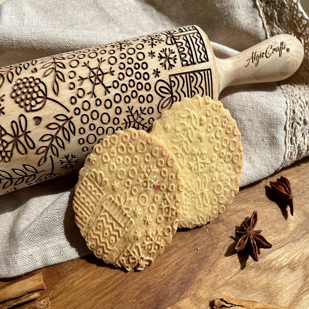 Embossing Rolling Pin CHRISTMAS PRINTS. Laser Engraved Dough Roller for Embossing Homemade Christmas Cookies by Algis Crafts