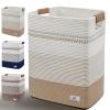 AINUOQI Laundry Hamper Large Laundry Basket with Leather Handles, Decorative Storage Cotton Rope Woven Basket for Blankets, Clothes Hamper for Living Room, Jute & White, 85L view 1