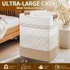 AINUOQI Laundry Hamper Large Laundry Basket with Leather Handles, Decorative Storage Cotton Rope Woven Basket for Blankets, Clothes Hamper for Living Room, Jute & White, 85L view 2