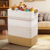 AINUOQI Laundry Hamper Large Laundry Basket with Leather Handles, Decorative Storage Cotton Rope Woven Basket for Blankets, Clothes Hamper for Living Room, Jute & White, 85L view 3