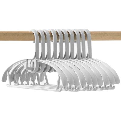 MAXHID 10-Pack Grey Plastic Hangers,Widened Non-Slip Shoulders, Space Saving Attachable Hangers for Coats, Pants,Camisole, Jacket, Dress