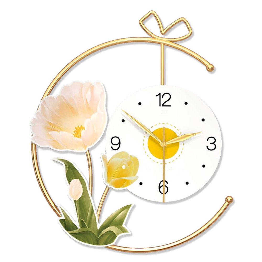AOKLEY Decorative Wall Clocks Metal Shell HD UV Printed Flower Wall Clock Silent Non-Ticking Modern Wall Clock for Living Room, Bedroom, Dining Room, Cafes, Hotels 19.6 * 16.5in