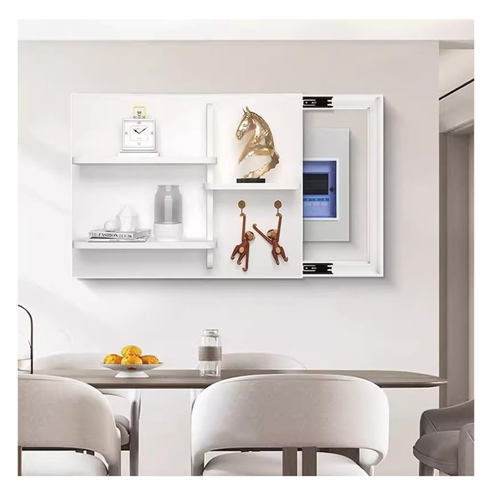 zktoermn Meter Box Cover Coat Rack, Concealed Electrical Box Cover Floating Wall Mounted Shelf Silent Sliding Rail Push Pull Indoor Electrical Panel Cover (Color : White-D, Size : 45x35cm)