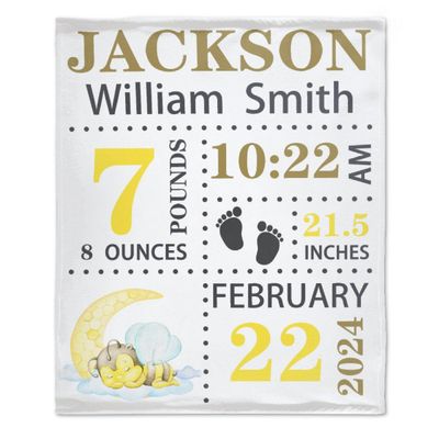 Bhaisajyaguru Personalized Baby Blanket with Birth Information, Customized Bee Pattern Name Blanket from Baby's Name Birth Time Date, Gift for New Mom Dad Granddaughter Grandson 40"x30" for Pets