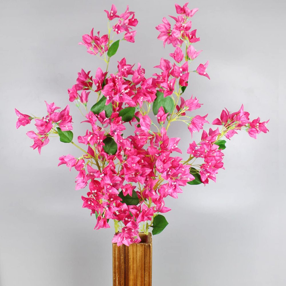 3pcs 120cm/47.2in Silk Flowers Arrangement Faux Bougainvillea Stems Artificial Bougainvillea Silk Flowers Branches Full Floral Branches Long Stem for Home, Garden, Office Decor Wedding Centerpieces