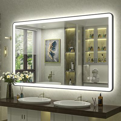 CHARMOR 48"x30" LED Lighted Bathroom Mirror for Wall, Dimmable Framed Bathroom Vanity Mirror, Independent Backlit and Front Lights, Anti-Fog, Shatterproof, Memory, ETL Listed