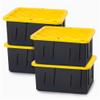HOMZ 4-Pack Durabilt Tote, Heavy Duty Plastic Storage Bins with Lids, 15 Gallon, Black/Yellow - Stackable Organizing Containers for Home, Garage, and Office view 1