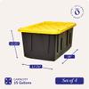 HOMZ 4-Pack Durabilt Tote, Heavy Duty Plastic Storage Bins with Lids, 15 Gallon, Black/Yellow - Stackable Organizing Containers for Home, Garage, and Office view 4
