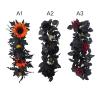 belupai 24in Black Halloween Floral Swag,Artificial Maple Leaves Garland with Sunflowers Pumpkin, Handmade Decorative Berries Roses Eucalyptus Swag for Front Door Home Wall Decoration(Red Rose) view 3