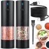 2Pack Electric Salt and Pepper Grinder Set USB Rechargeable with Warm LED Light, Adjustable Coarseness Lidaop Large Capacity Automatic Salt Pepper Mill Shakers for Kitchen, Restaurant, Outdoor, Black view 1