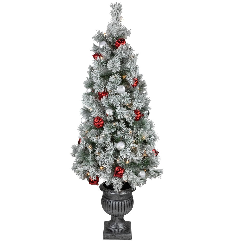 Northlight Pre-Lit Potted Snowy Bristle Pine Artificial Christmas Tree Clear Lights - 5'