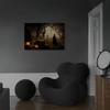 Halloween Home Decoration Spooky Grave Wall Art A Gothic Elf in Dark Forest with Jack O Lantern Everywhere Framed Horror Poster Decor for Living Room Bedroom 36x24in view 4