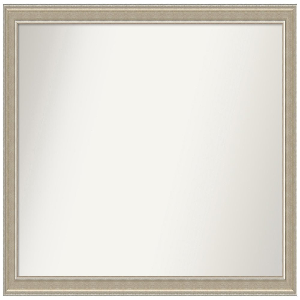 Amanti Art Silver Bathroom Mirror for Over Sink, 31x42 Mezzo Silver Rectangle Vanity Mirror, X-Large Modern Wood Frame, Hangs Horizonally and Vertically, Bathroom Wall Decor, Non-Beveled Edge