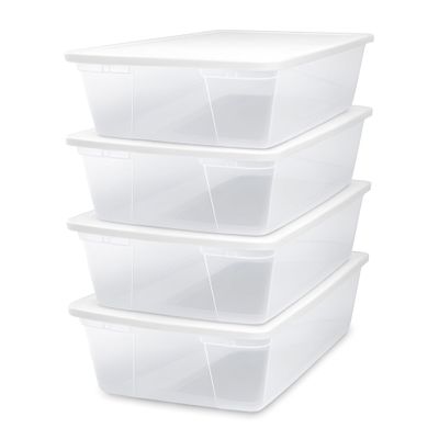 HOMZ 4-Pack Snaplock, Large Clear Plastic Storage Organizer Bins w/Lids, 41 Quart, White - Stackable Container Boxes for Bedroom, Bathroom, Garage, and Office Organization