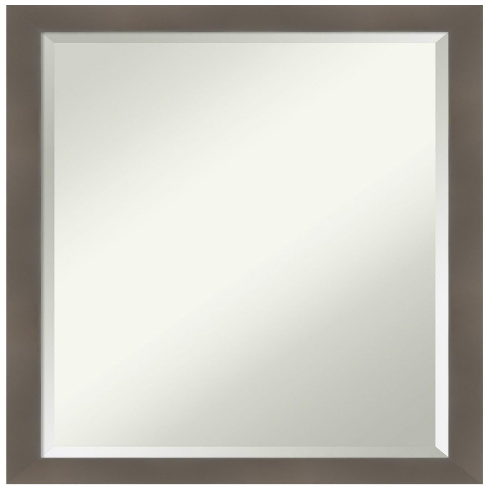 Amanti Art Grey Bathroom Mirror for Over Sink, 27x21 Edwin Clay Grey Rectangle Vanity Mirror, Medium Casual Wood Frame, Hangs Horizonally and Vertically, Bathroom Wall Decor, Beveled Edge