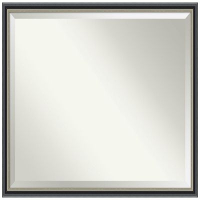 Amanti Art Black Wall Mirror 33x43 Theo Black Silver Rectangle Bathroom Mirror for Wall Decor Living Room, X-Large Modern Wood Frame, Hangs Horizonally and Vertically, Bathroom Decor, Beveled Edge