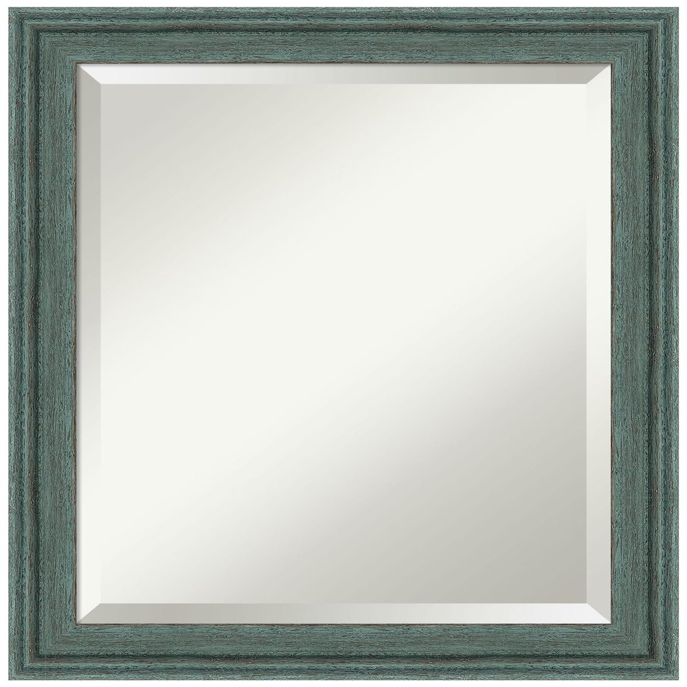 Amanti Art Blue Bathroom Mirror for Over Sink, 24x20 Upcycled Teal Grey Rectangle Vanity Mirror, Small Rustic Farmhouse Wood Frame, Hangs Horizonally and Vertically, Bathroom Wall Decor, Beveled Edge