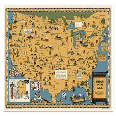 Native American Indian Tribes in the US Pictorial Map Poster | Vintage Decor Wall Art | Distribution of Indian People in America | Gift for Men, Women, Kids, Teens and Teachers | Made in the USA (Artist Canvas, 12 x 18 inches)