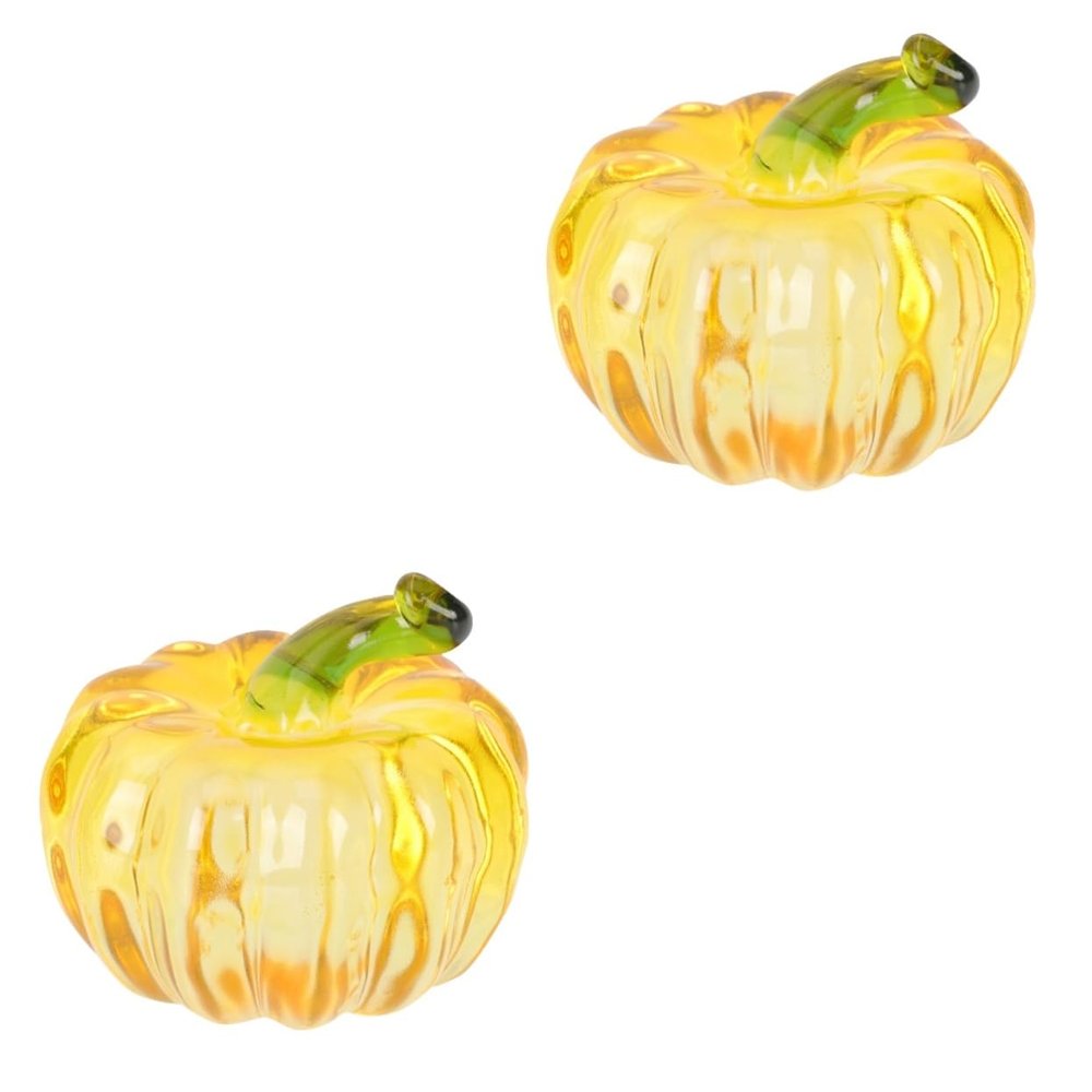 ABOOFAN 2pcs Crystal Pumpkin Ornament for Fall Decor Realistic Desktop Figure Elegant Glass Pumpkin Decoration for Thanksgiving and Autumn Table Centerpiece Yellow