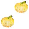ABOOFAN 2pcs Crystal Pumpkin Ornament for Fall Decor Realistic Desktop Figure Elegant Glass Pumpkin Decoration for Thanksgiving and Autumn Table Centerpiece Yellow view 1