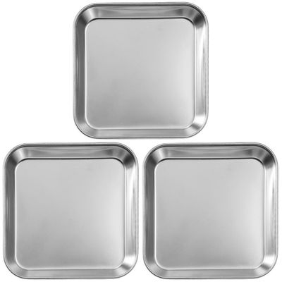 ABOOFAN 3Pcs Stainless Steel Dinner Plates Square Food Serving Trays for Fruits Barbecue Easy to Clean for Home Restaurants Cafes