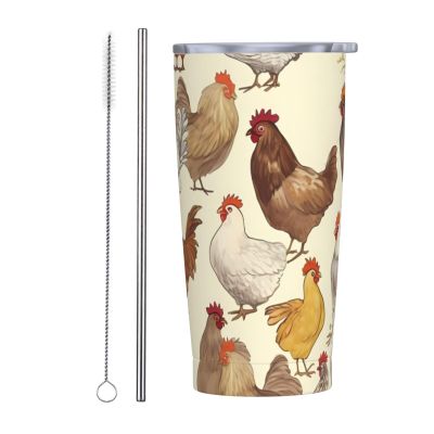 A Brood of Chickens print 20 oz Stainless Steel Tumbler With Lid And Straw Insulated Coffee Cup Portable Travel Mug For Cold And Hot Drinks