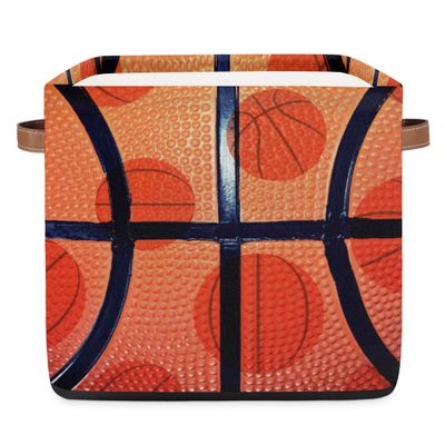 OMFUNS Sport Basketball Storage Basket 13x13 Ball Theme Collapsible Cube Storage Bin with Handle Fabric Storage Box Organizing for Closet Shelf Home Office Dorm Nursery Toy Basket