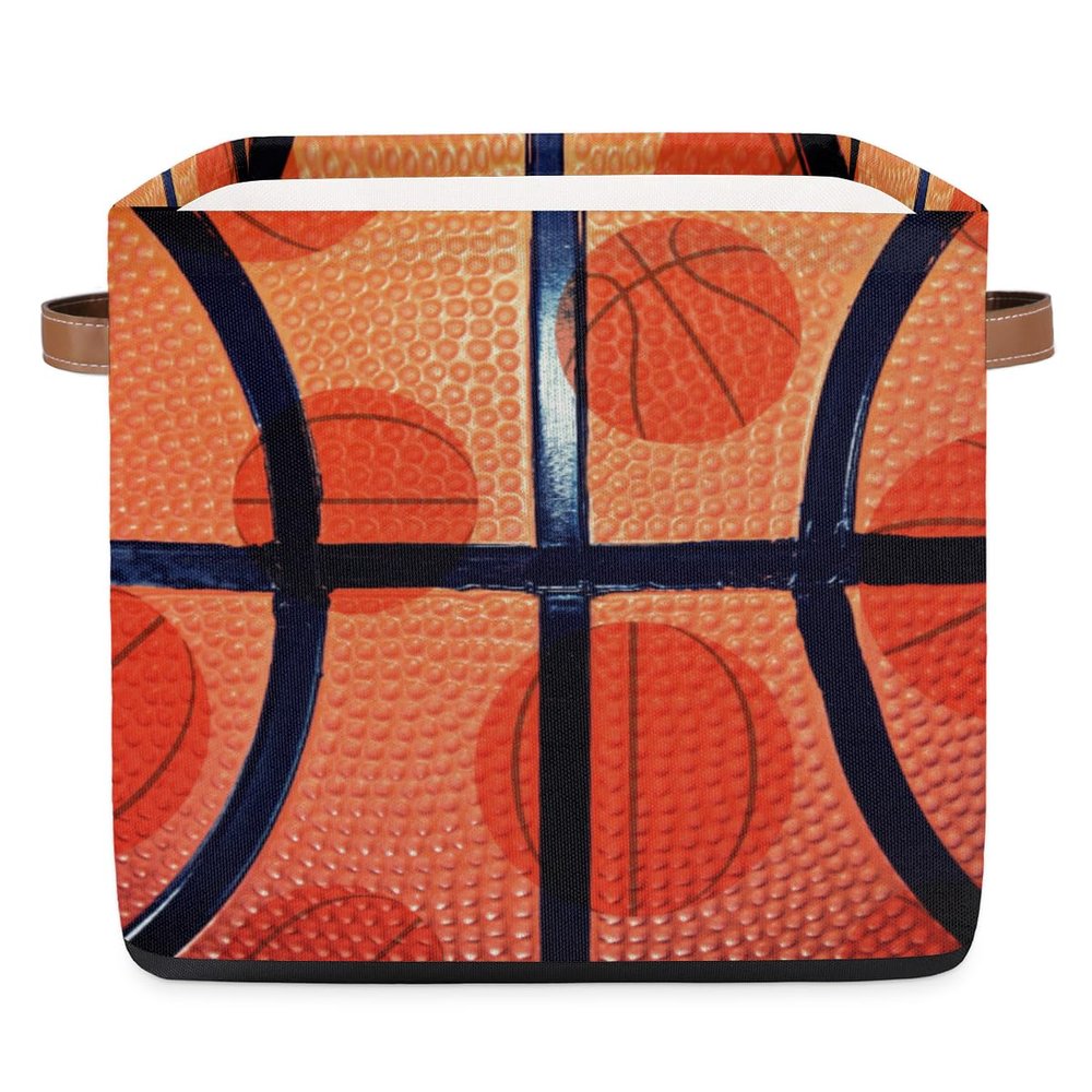 OMFUNS Sport Basketball Storage Basket 13x13 Ball Theme Collapsible Cube Storage Bin with Handle Fabric Storage Box Organizing for Closet Shelf Home Office Dorm Nursery Toy Basket